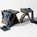 Modern Geometric Stools with Draped Gray Fabric on Clean White Background 3d model