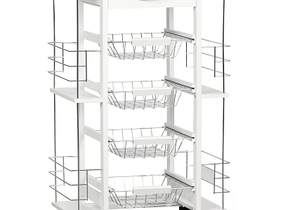 White Multi Tier Metal Storage Rack With Wire Baskets And Side Shelves 3d model