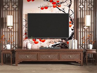 Chinese TV Cabinet Classical Redwood TV Cabinet TV Cabinet Decoration LCD TV Chinese Wall Lamp model