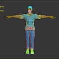 Game Or Movie Character In Blue Scrubs With Cap Mask Arms Outstretched Against Dark Background