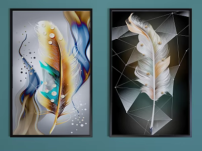 Colorful Feather Decorative Paintings With Geometric Patterns And Abstract Designs 3d model