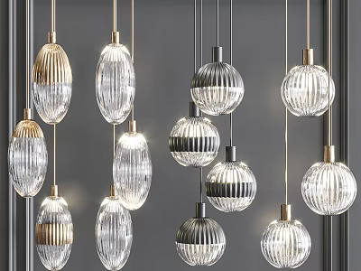 Modern Pendant Lights With Glass Shades Metal Accents Spherical Oval Designs Interior Decor 3d model