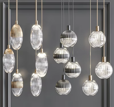 Modern Pendant Lights With Glass Shades Metal Accents Spherical Oval Designs Interior Decor 3d model