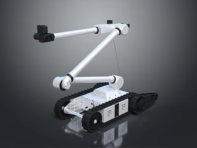 White Tracked Robot Game And Movie Character With Articulated Mechanical Arm 3d model
