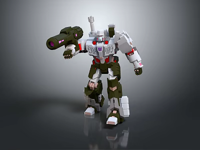 White Green Red Robot Action Figure With Cannon Standing Pose Toy Model 3d model
