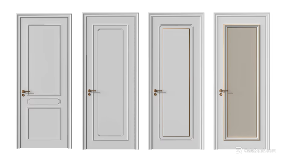 Modern Hinged Doors With Various Panel Designs And Metal Handles For Interior 3d model 