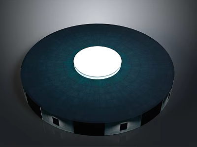 Circular Dark Colored Structure With White Central Top And Base Windows Design 3d model