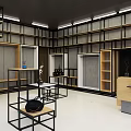 Modern Clothing Store Interior With Open Shelves Display Tables And Cashier Counter
