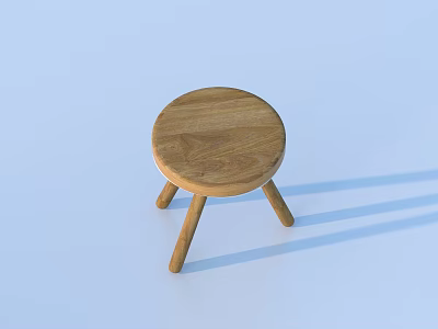 Minimalist Wooden Stool Featuring Round Seat Three Legs And Natural Wood Tone 3d model