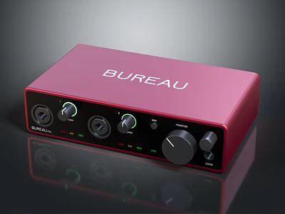 BUREAU Red Audio Interface With Control Knobs Input Ports And Indicator Lights 3d model