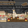 Spacious Supermarket Interior with Loose Items Area and Shelves Full of Various Grocery Products