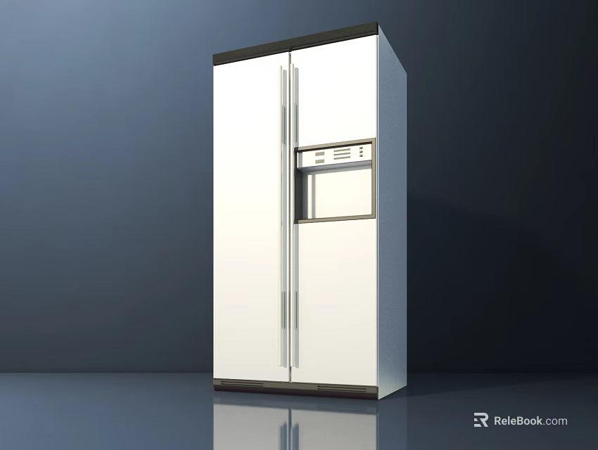 Modern White Double Door Refrigerator With Digital Display And Sleek Design 3d model 