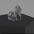 Transparent Polyhedral Crystals On Gray Hexagonal Platform With Dark Background