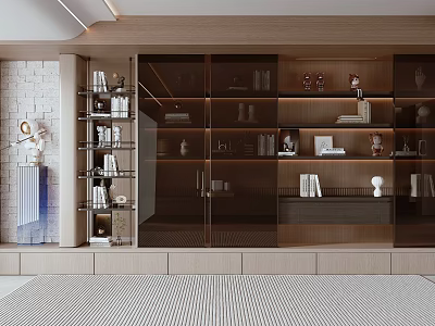 Modern Wooden Bookshelf With Glass Doors And Shelves For Books And Decorative Items 3d model