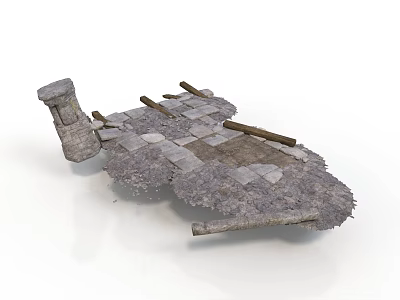 Rustic Stone Platform Structure With Irregular Slabs And Wooden Beams 3d model