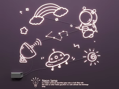 Neon Lamp Set With Rainbow Clouds Astronaut Stars Satellite UFO Sun For Kids Room Decor 3d model