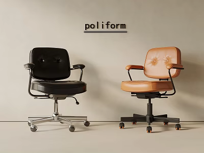 Poliform Office Chairs With Black And Brown Leather Upholstery Button Tufted Backrest And Wheels 3d model