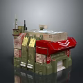 3D Military Facility Model Featuring Green Red Structure Antenna And Entrance Design