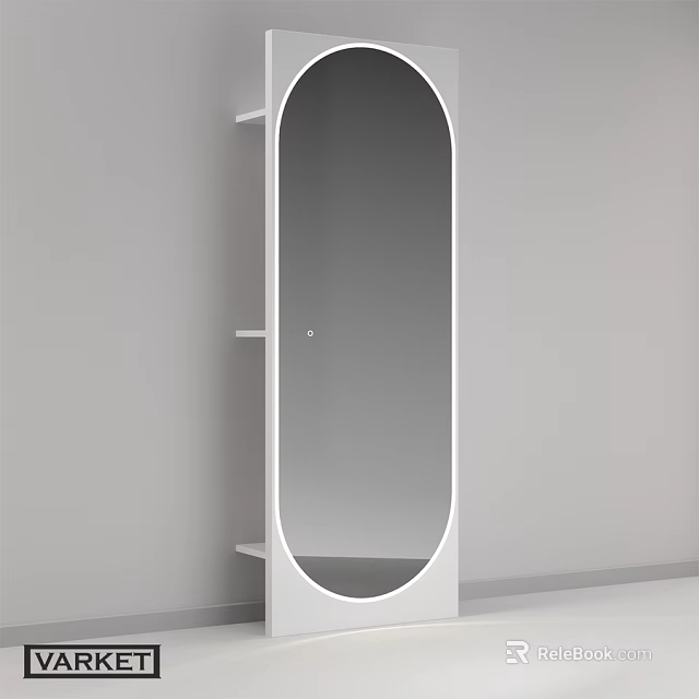 Modern Full Length Mirror With White Frame And Side Shelves For Interior 3d model 