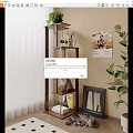 Stylish Wooden Shelving Unit In Living Room With Cat Books And Green Plant