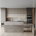 Modern Kitchen Cabinets With Marble Countertop Island Built-in Appliances And Lighting