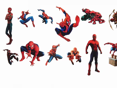 Multiple Spider-Man Superhero Silhouettes Collection Featuring Various Dynamic Action Poses Design 3d model