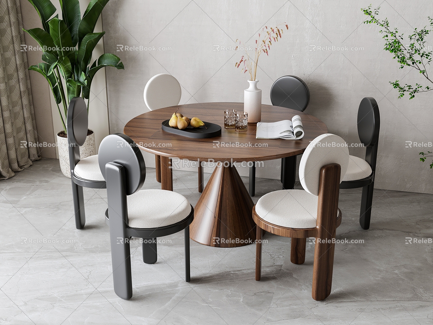 Nordic Dining Table and Chair Combination 3d model