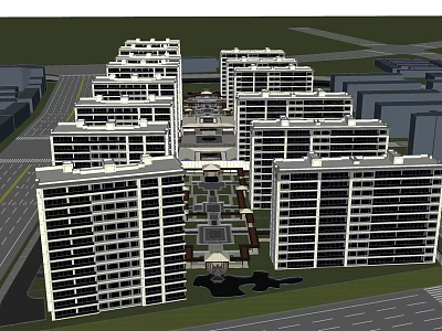 Modern High Rise Residential Complex With Arranged Apartment Buildings Central Courtyard And Greenery 3d model