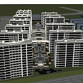Modern High Rise Residential Complex With Arranged Apartment Buildings Central Courtyard And Greenery
