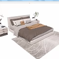 Modern Double Bed with Pillows Blanket Bedside Tables Lamp and Rug 3d model