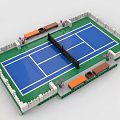 Building Blocks Tennis Court with Green Surface Blue Area White Lines Net Benches and Flowers