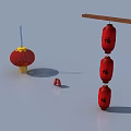 Red Chinese Lanterns With Fu Character Hanging For Traditional Decoration
