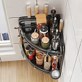 Practical Kitchen Corner Storage Accessories Set With Spice Jars Knives And Wooden Containers