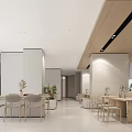 Modern Restaurant Interior With Wooden Walls Large Windows Natural Light And Green Plants