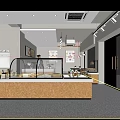 Bright Dessert Shop Interior With Wooden Tables Chairs Hanging Lights And Wall Posters
