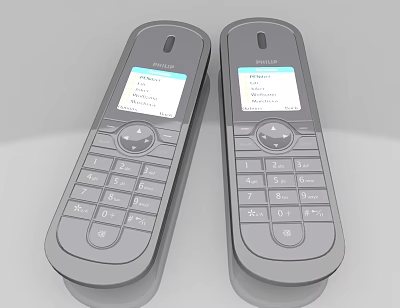 Two Modern Digital Cordless Phones with LCD Screens and Keypad Design Features 3d model