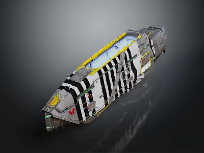 Cosmic Aerospace Spacecraft Design With Yellow Panels And Black White Striped Exterior 3d model
