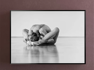 Black and White Framed Figure Painting of Ballerina in Curled Pose with Floor Reflection 3d model