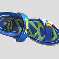Blue Sandals With White Pattern And Velcro Straps Yellow Green Sole For Comfortable Wear