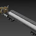 Yellow Oil Tanker Truck With Silver Tank Trailer And Large Wheels