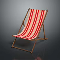Classic Wooden Frame Deck Chair With Red And White Striped Fabric Design