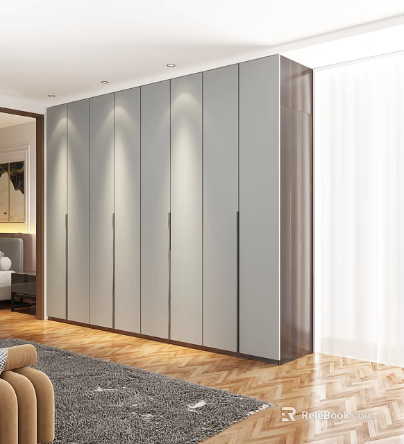 Modern Gray Wardrobe Interior With Sleek Cabinets And Built in Lighting 3d model