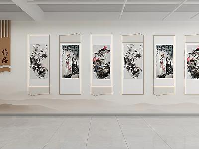 Campus Culture Wall Displaying Traditional Chinese Paintings And Calligraphy Artworks 3d model