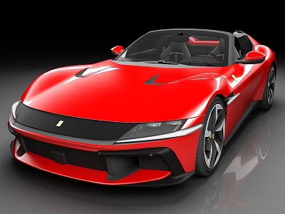 Red Convertible Sports Car With Modern Streamlined Body And Black Interior 3d model