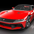 Red Convertible Sports Car With Modern Streamlined Body And Black Interior