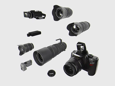 Professional Camera Equipment With Multiple Lenses And Photography Accessories 3d model