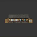 Traditional Wooden House with Gray Roof Two Chimneys Red Decorative Strips and White Windows
