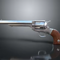 Classic Revolver With Silver Metal Body Wooden Grip And Reflection On Black Surface