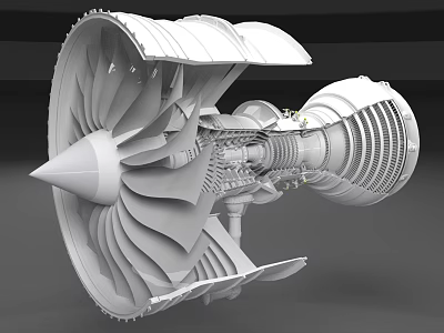 Industrial Turbofan Engine Cross Section Showing Internal Structure With Blades And Mechanical Components 3d model