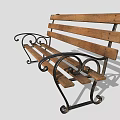 Sturdy Outdoor Wooden Bench With Slatted Seat Back And Metal Armrests Frame